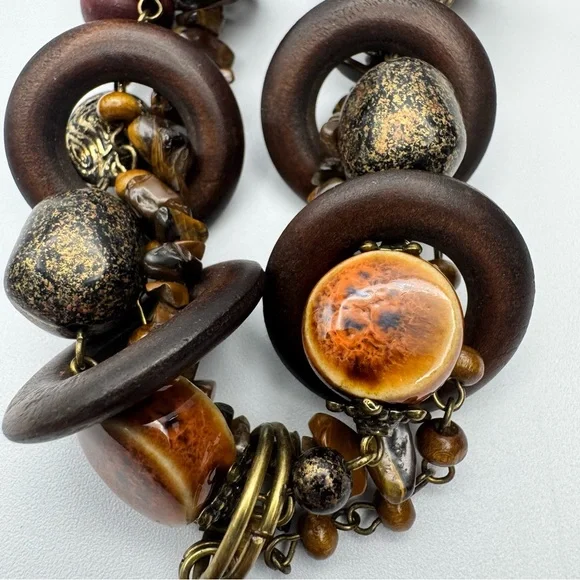 Vintage Rustic Boho Cross Statement Necklace Tiger Eye - Picture 13 of 15